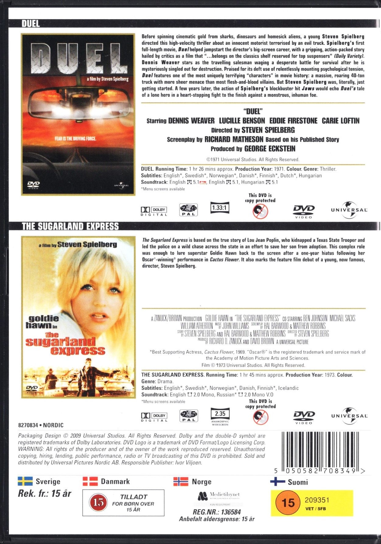 Duel & The Sugarland Express (USA 1971 & 1973) DVD KÄYTETTY