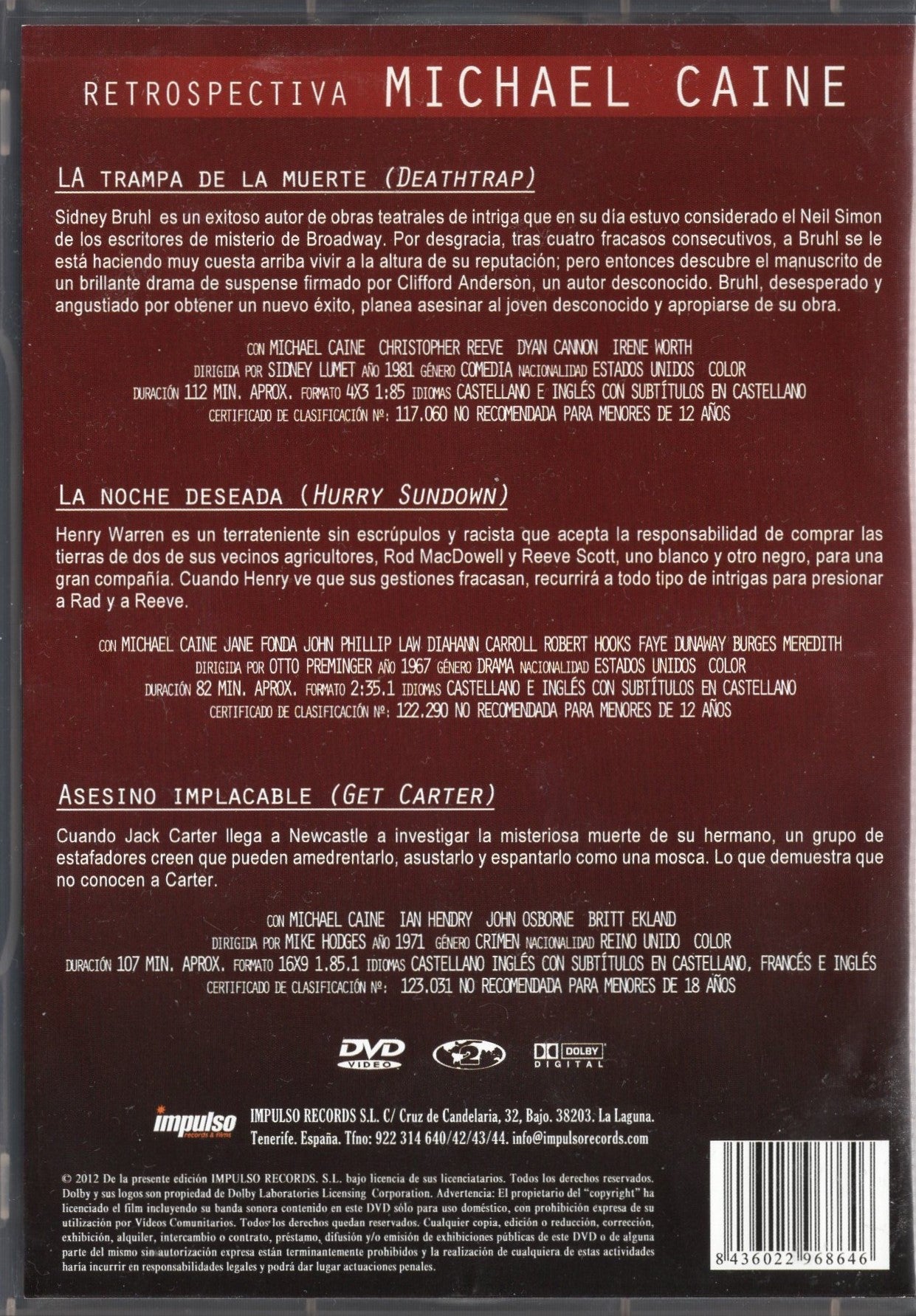 Deathtrap / Hurry Sundown / Get Carter (3 DVD) KÄYTETTY