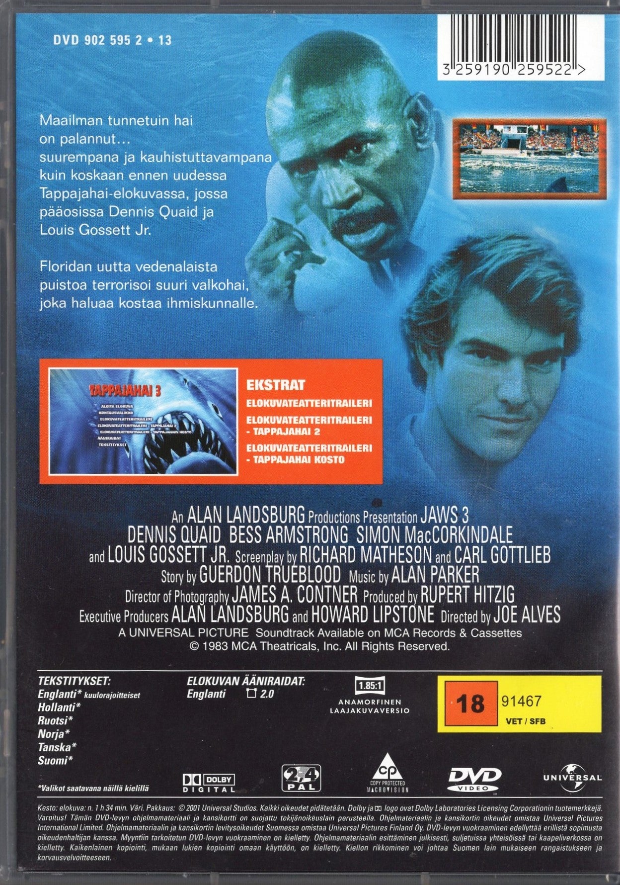 Jaws 3 - Tappajahai 3 (1983) DVD KÄYTETTY