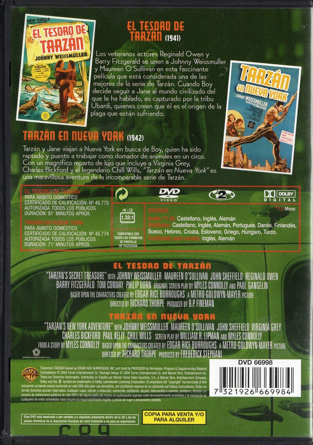 Tarzanin salainen aarre & Tarzan suurkaupungissa (1941/1942) DVD KÄYTETTY