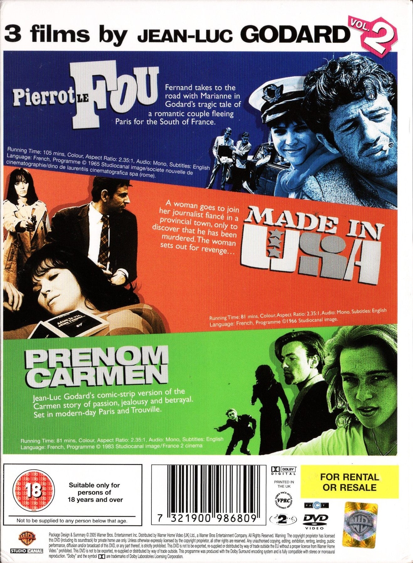 3 Films by Jean-Luc Godard Vol. 2 - DVD KÄYTETTY