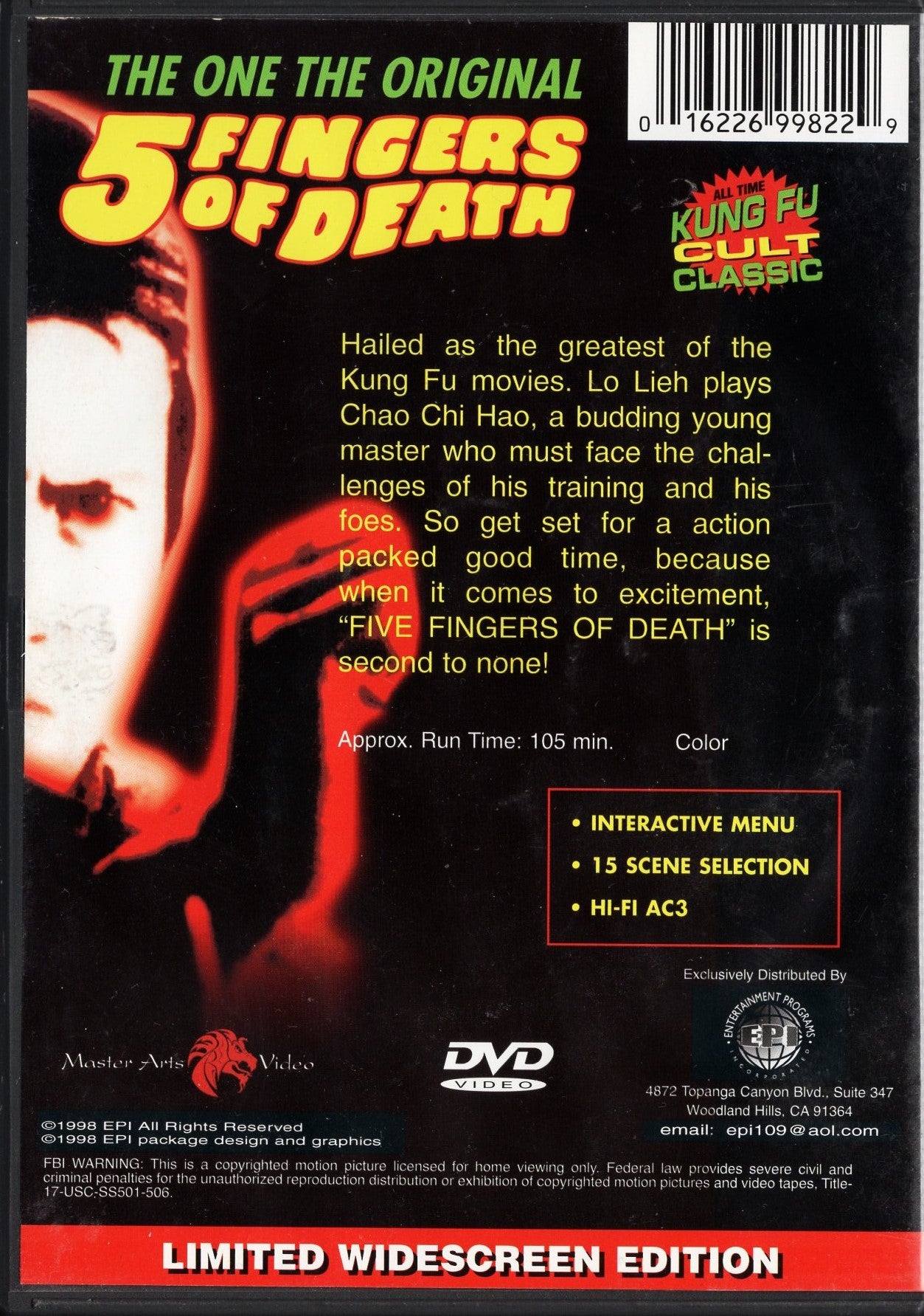 Five Fingers of Death (King Boxer, 1972) DVD KÄYTETTY