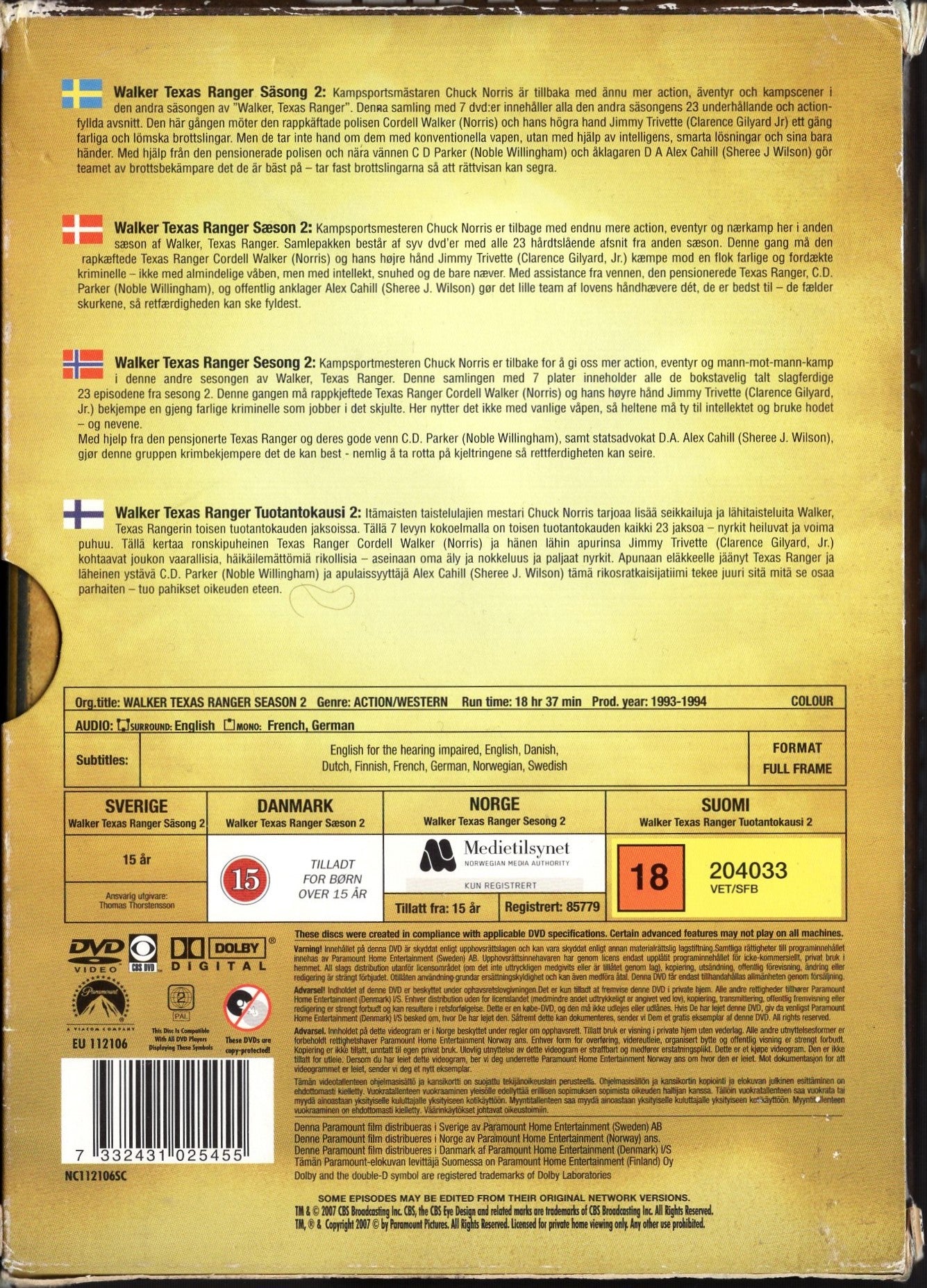 Walker, Texas Ranger – The Complete Second Season (1993–1994) DVD KÄYTETTY
