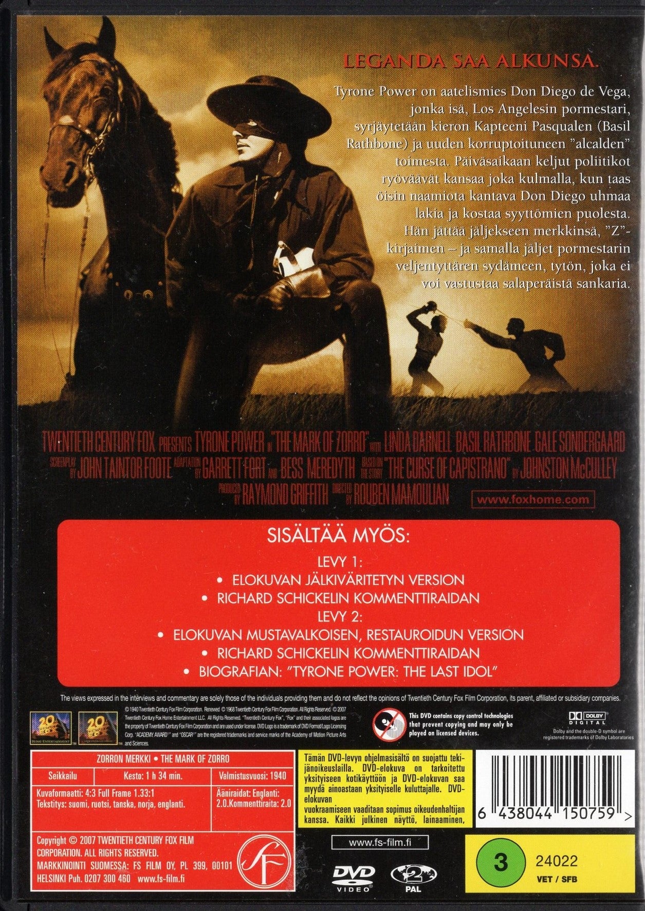 Mark of Zorro - Zorron merkki (1940) DVD KÄYTETTY