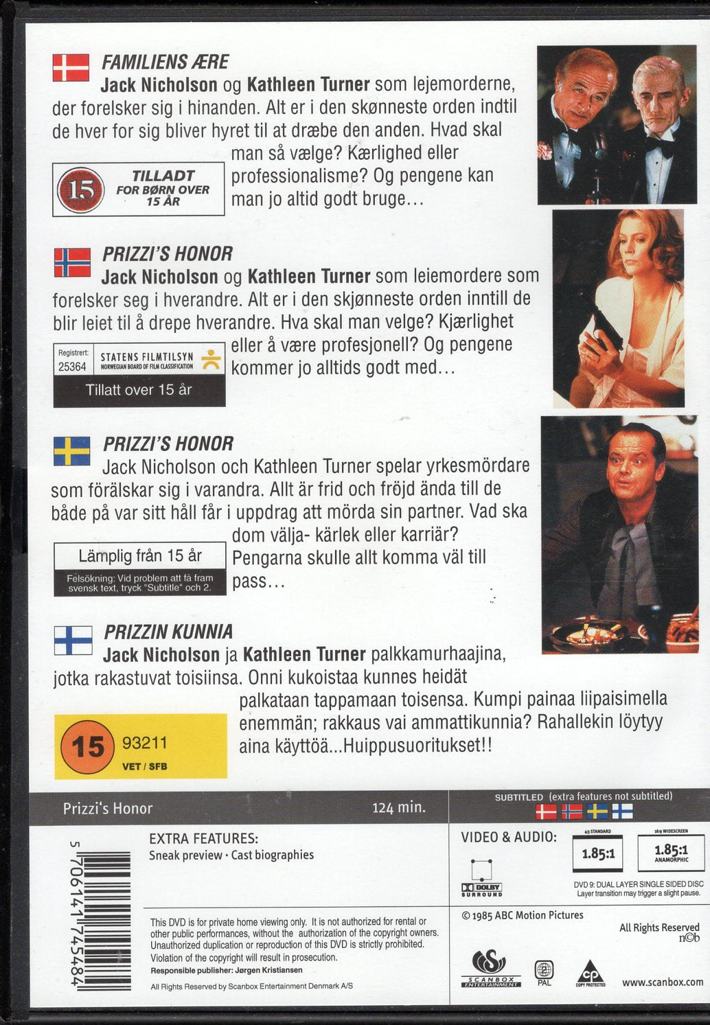Prizzi's Honor - Prizzin kunnia (1985) DVD KÄYTETTY