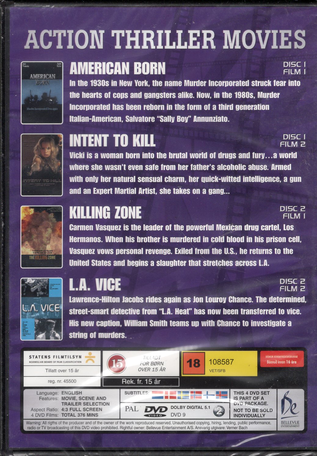 American Born/Intent to Kill/Killing Zone/L.A. Vice DVD KÄYTETTY