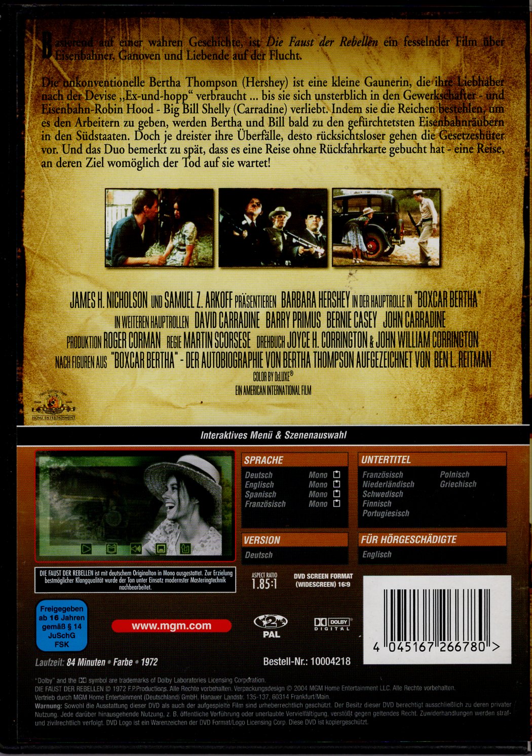 Boxcar Bertha - Vapauden verinen laulu (1972) DVD KÄYTETTY