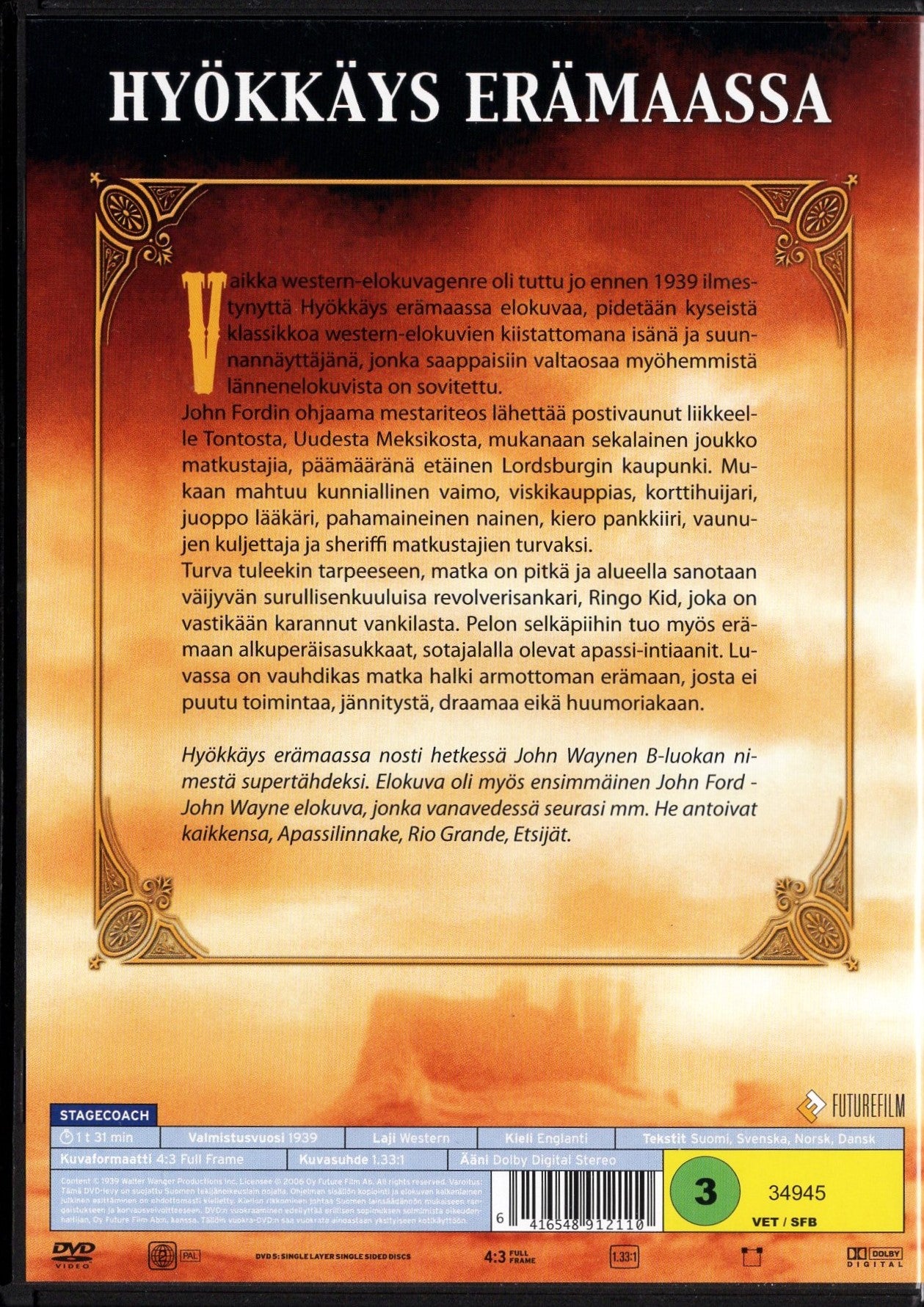 Stagecoach – Hyökkäys erämaassa (1939) DVD KÄYTETTY